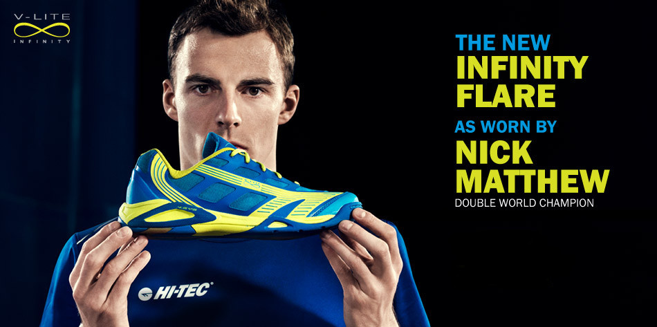 Hi Tec V-Lite Infinity Flare Squash Shoes as used by Nick Matthew